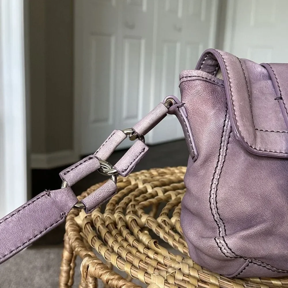 Vintage Michael Kors Camden Lilac Leather Silver Buckle Messenger Shoulder Bag - Picture 5 of 14